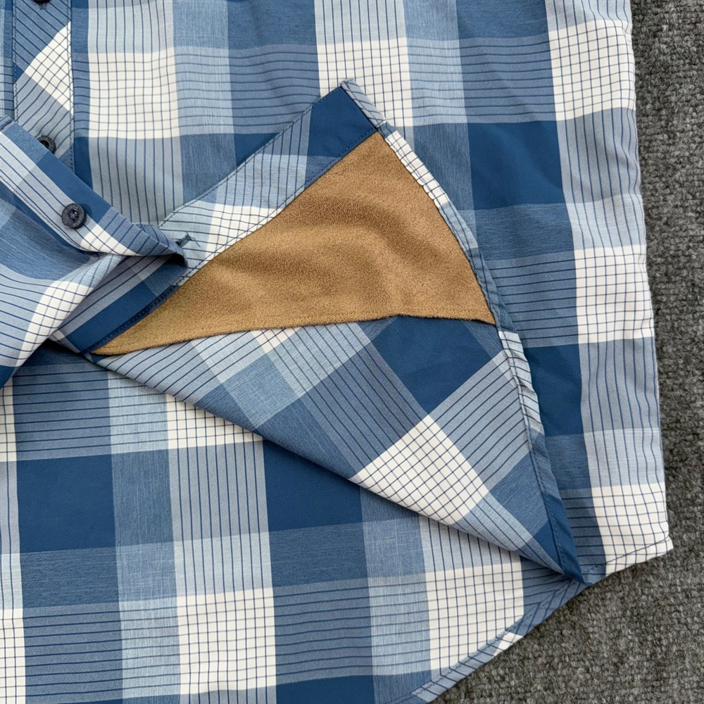 Orvis Shirt Mens Extra Large Blue White Plaid Button Up Short Sleeve Fishing - Picture 9 of 11